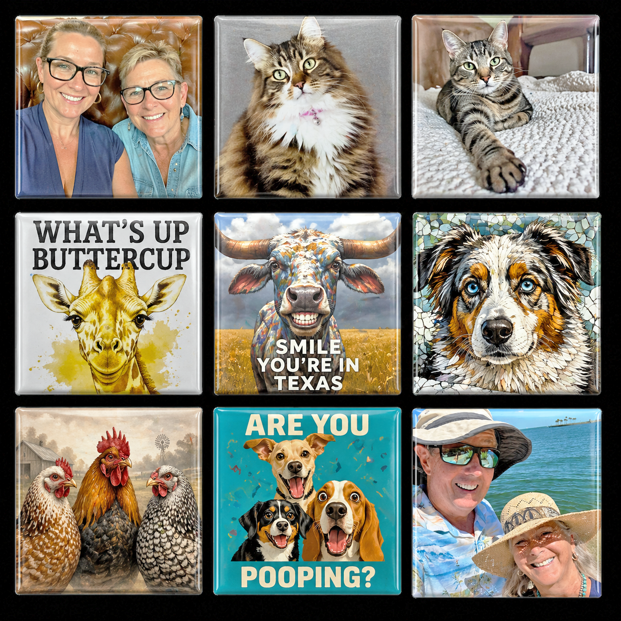 Square Custom Photo Magnet Set – 2"x2", 9 Pieces